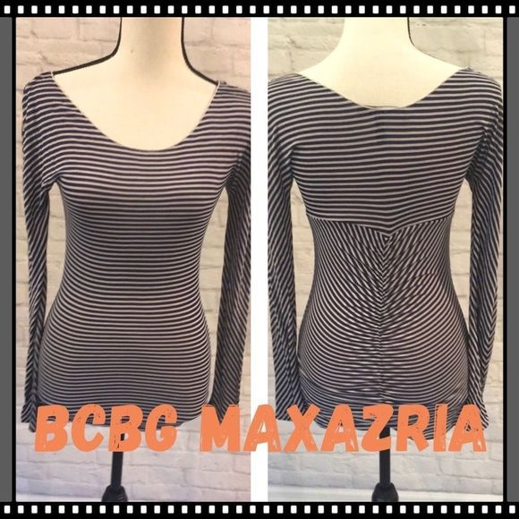 BCBGMaxAzria Tops - BCBG Sample, Blue & White Striped Long-Sleeved Tee w/Ruched Back - Size XS/S